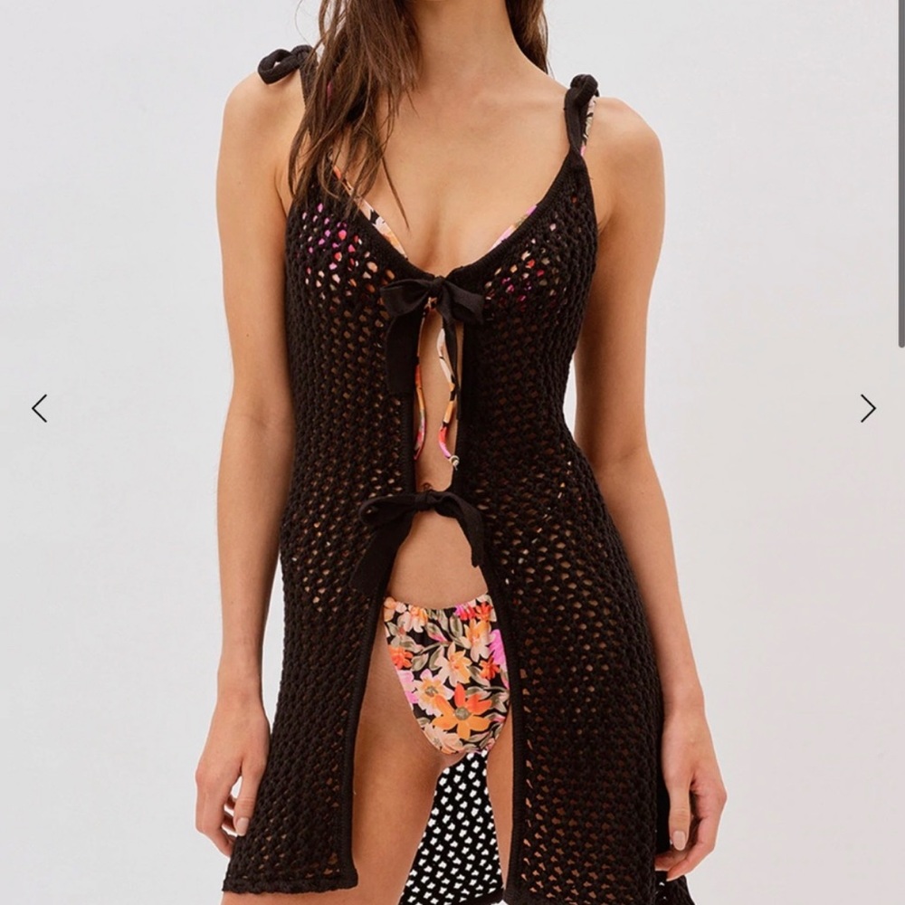 🍋 For Love And Lemons Black Tie-up Crochet Cover-up Dress Beach / Swim Coverup